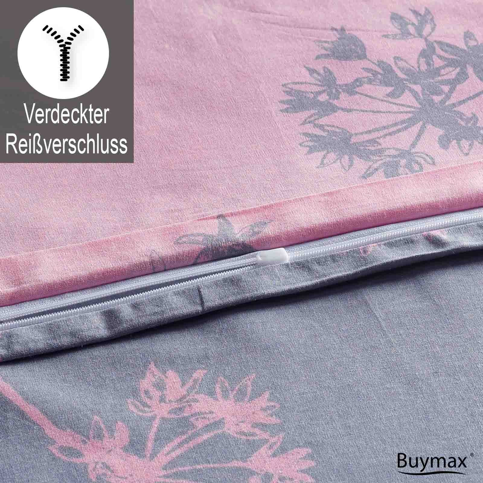 Bettwäsche, Buymax, Renforcé, 2 teilig, 100% Baumwolle Renforce 135x200 cm Kissenbezug 80x80cm mit Reißverschluss, Muster Zweige, Rosa Pink Grau