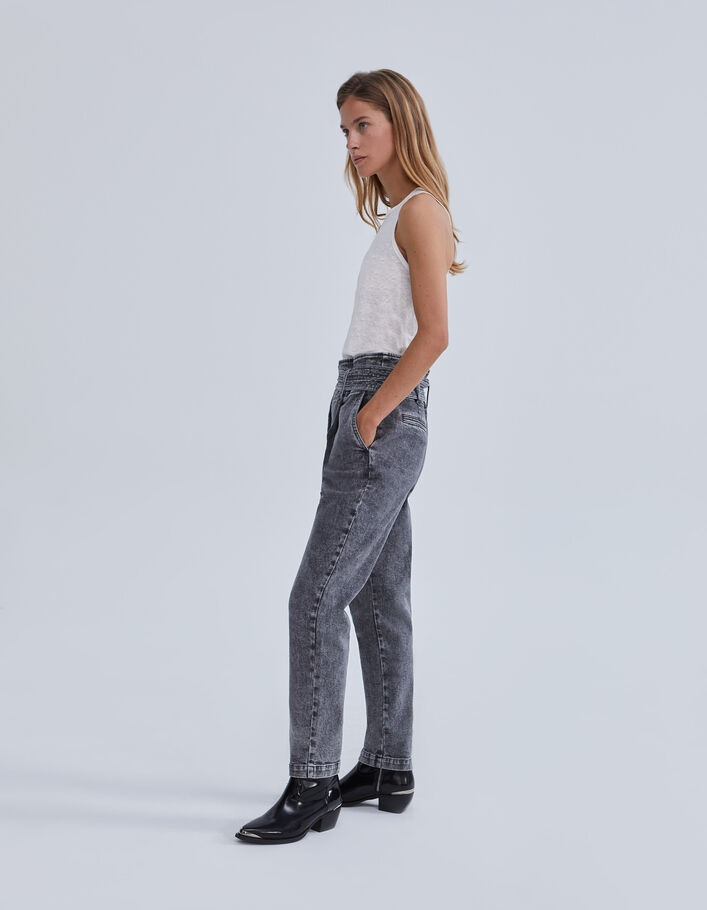 Jean bootcut gris taille haute ceinturée Femme