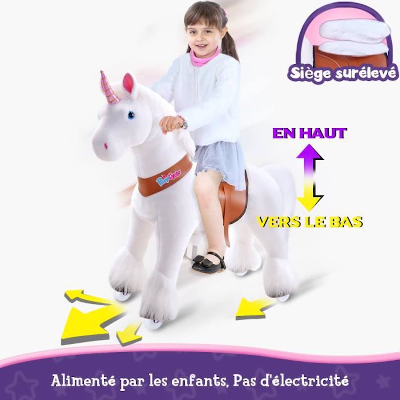 PonyCycle Modèle U Animal qui marche Peluche licorne blanche à roulettes avec frein Taille 4 pour les 4-9 ans Ux404 blanc