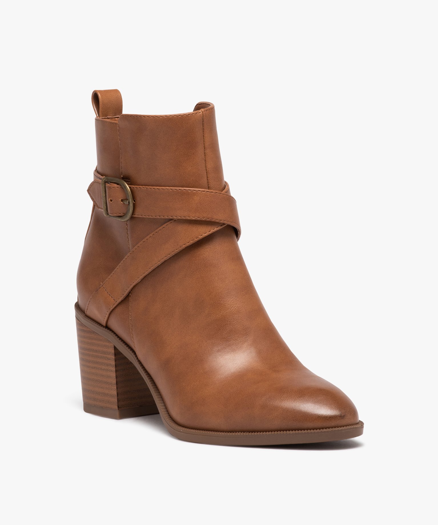 Boots à talon carré et bout amande femme camel | GEMO