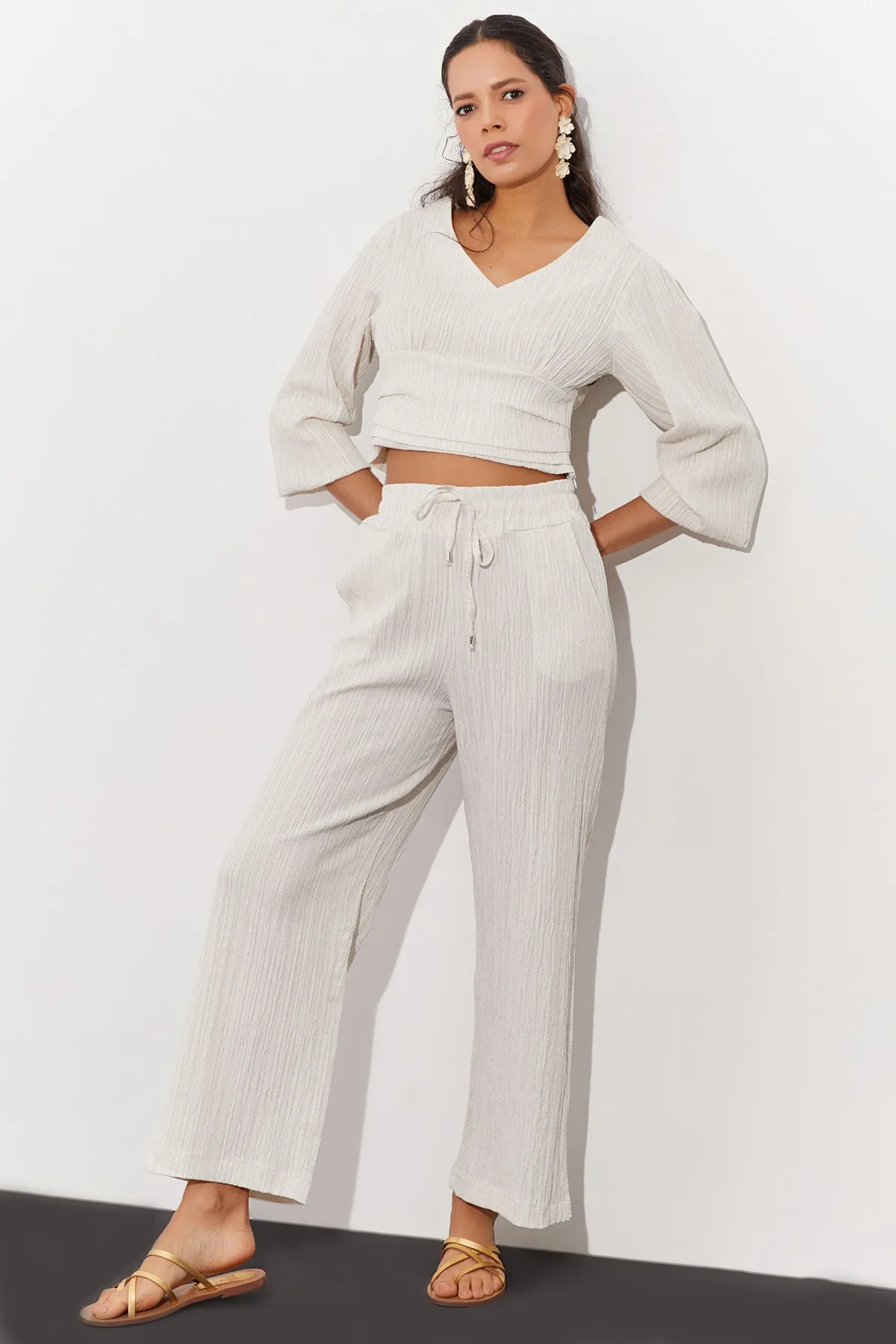 Cool & Sexy  Damen Ecru Unteres Oberteil Leinenanzug NH57