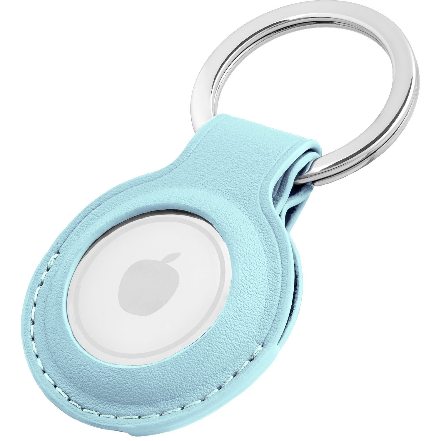 MAGATI Schlüsselanhänger Hülle kompatibel mit Apple Airtag Anhänger (Set, 2-tlg., Premiumleder Anhänger mit Edelstahl Schlüsselring für Apple AirTag), Komplett schützendes Zubehör für Ihre Wertsachen Kratzfest, Hellblau