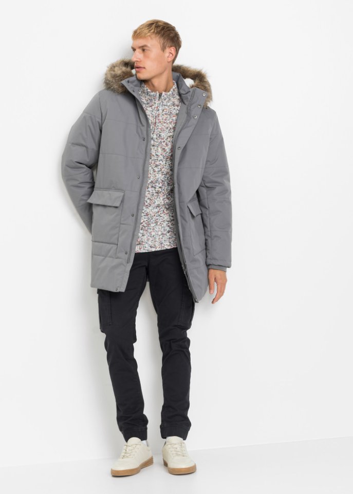 Lange Winter-Steppjacke mit recyceltem Polyester