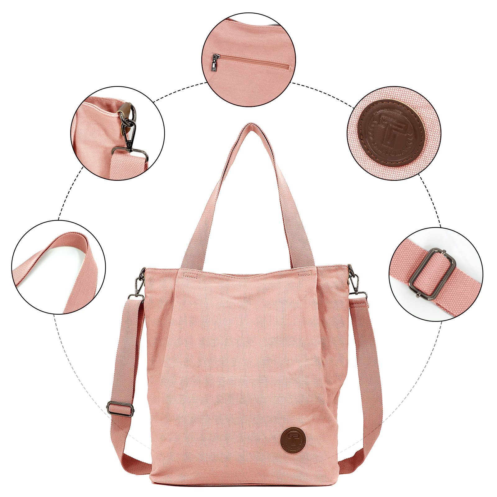 TAN.TOMI Schultertasche Canvas Umhängetasche Damen, Groß Handtasche, für Schule Shopper Lässige Täglich Ausflug Einkauf