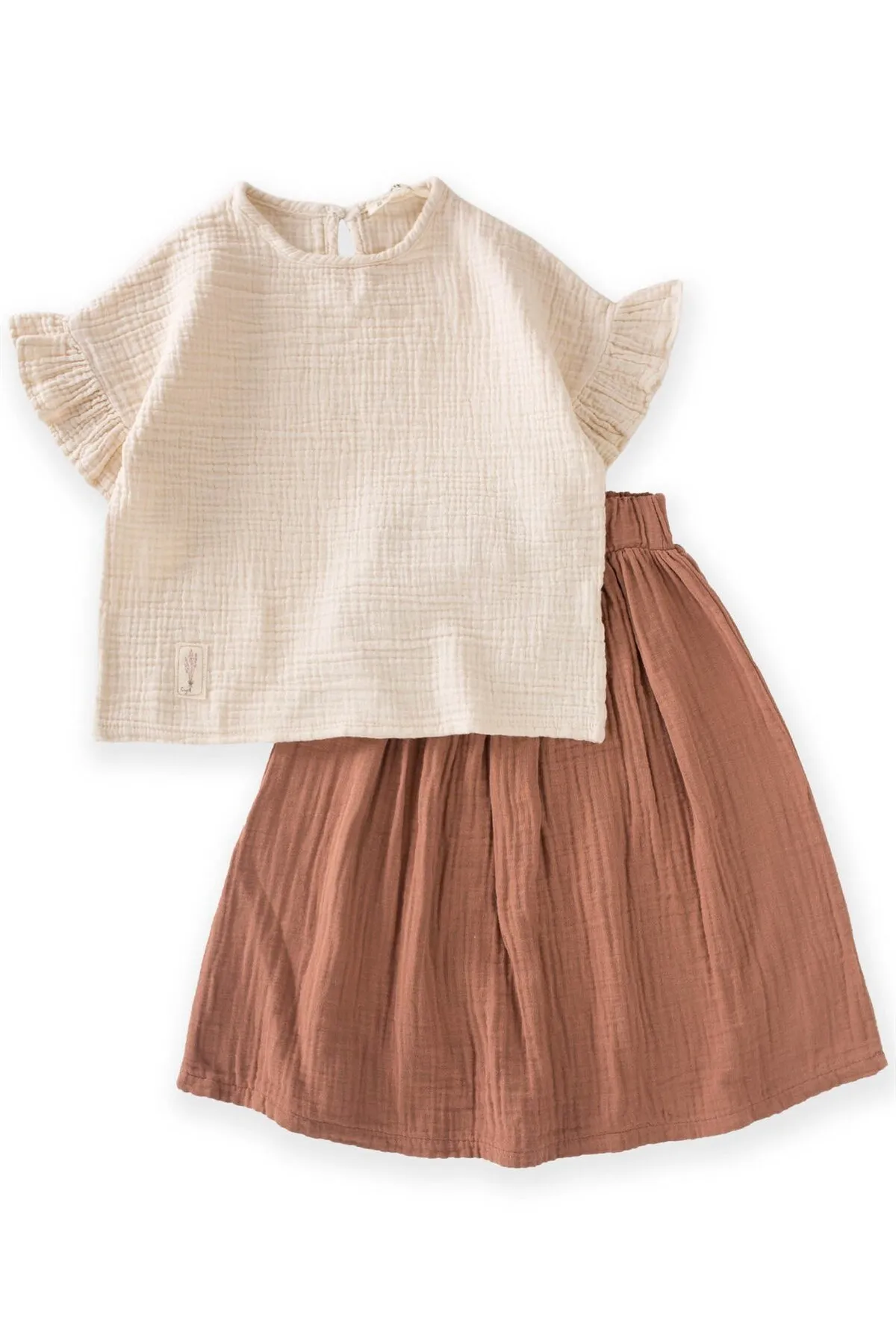Cigit  Set mit übergroßer böhmischer Bluse und langem Rock aus Bio-Musselin, 2–8 Jahre, Creme