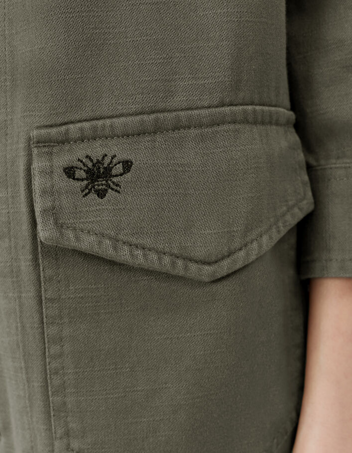 Saharienne kaki broderies noires papillons Femme