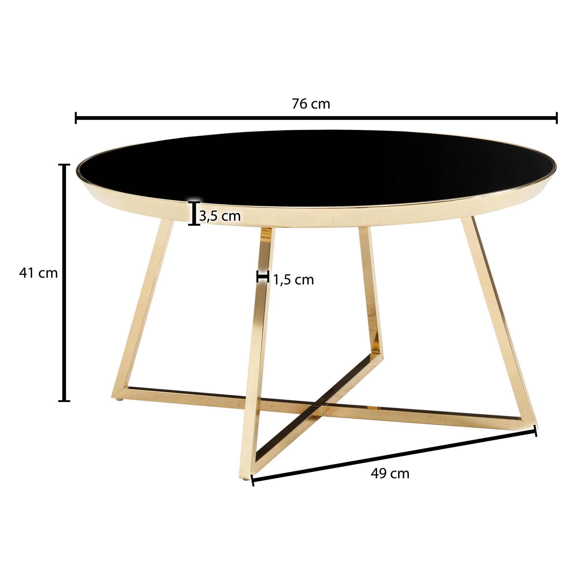 FINEBUY Couchtisch FB36846 (76x76x41cm Glas Sofatisch Rund Schwarz Verspiegelt), Wohnzimmertisch Kaffeetisch mit Metall-Gestell
