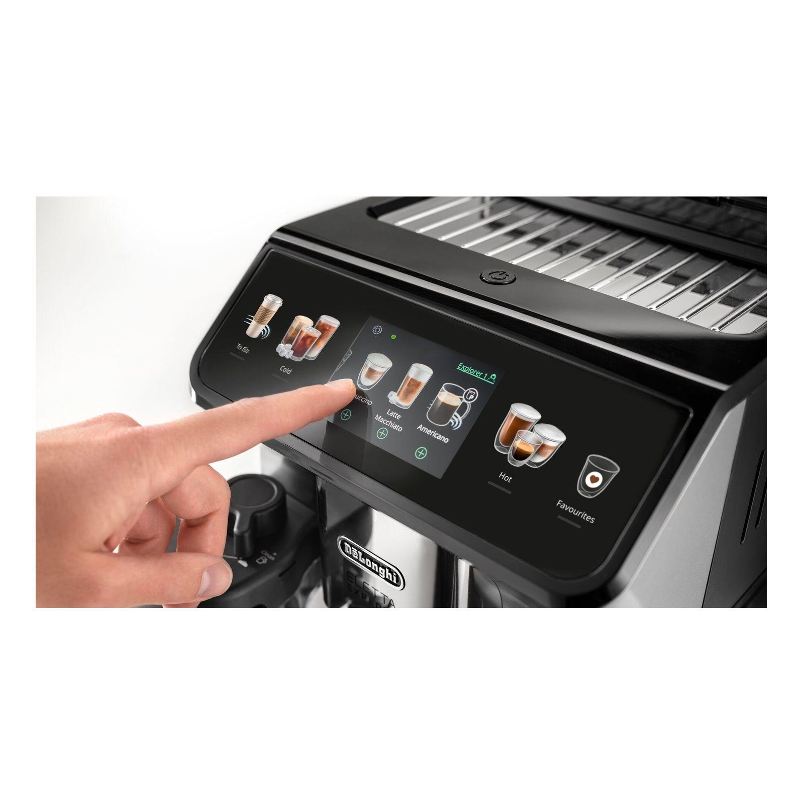 De'Longhi Kaffeevollautomat Ecam 450.55.S Eletta Explore, Kegelmahlwerk, Silber, TFT Touch Display, Milchbehälter
