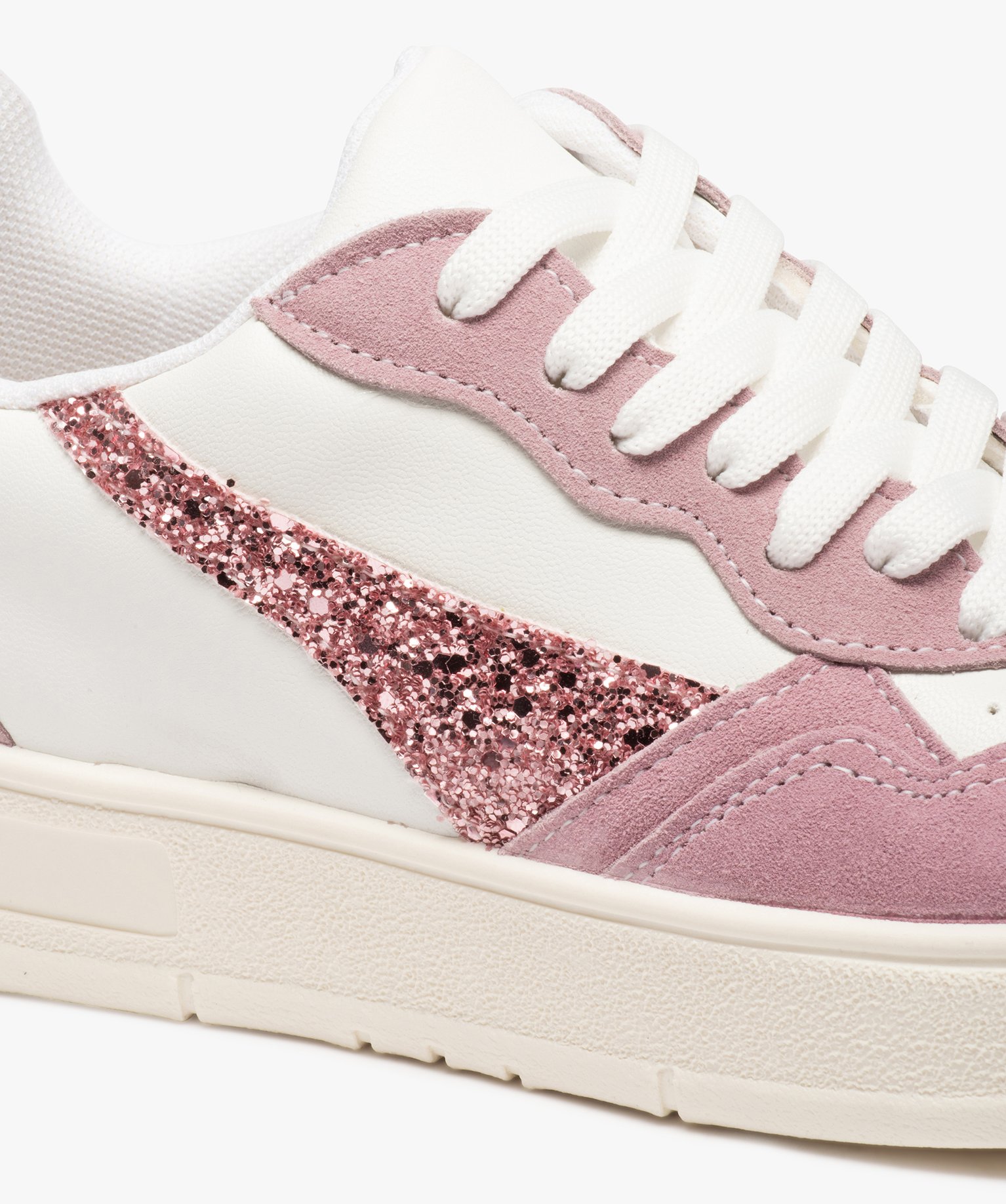 Baskets femme à détails pailletés fermeture lacets rose | GEMO