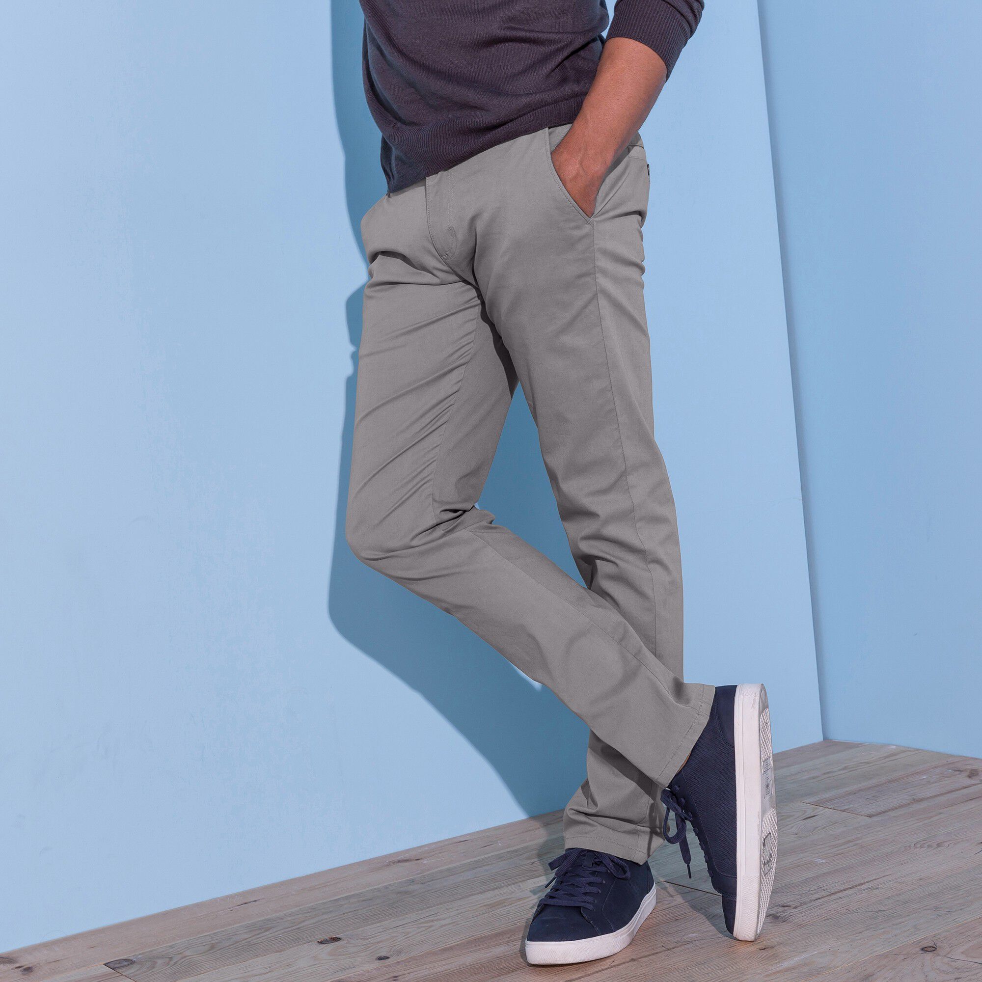 Pantalon chino uni sergé stretch grand confort