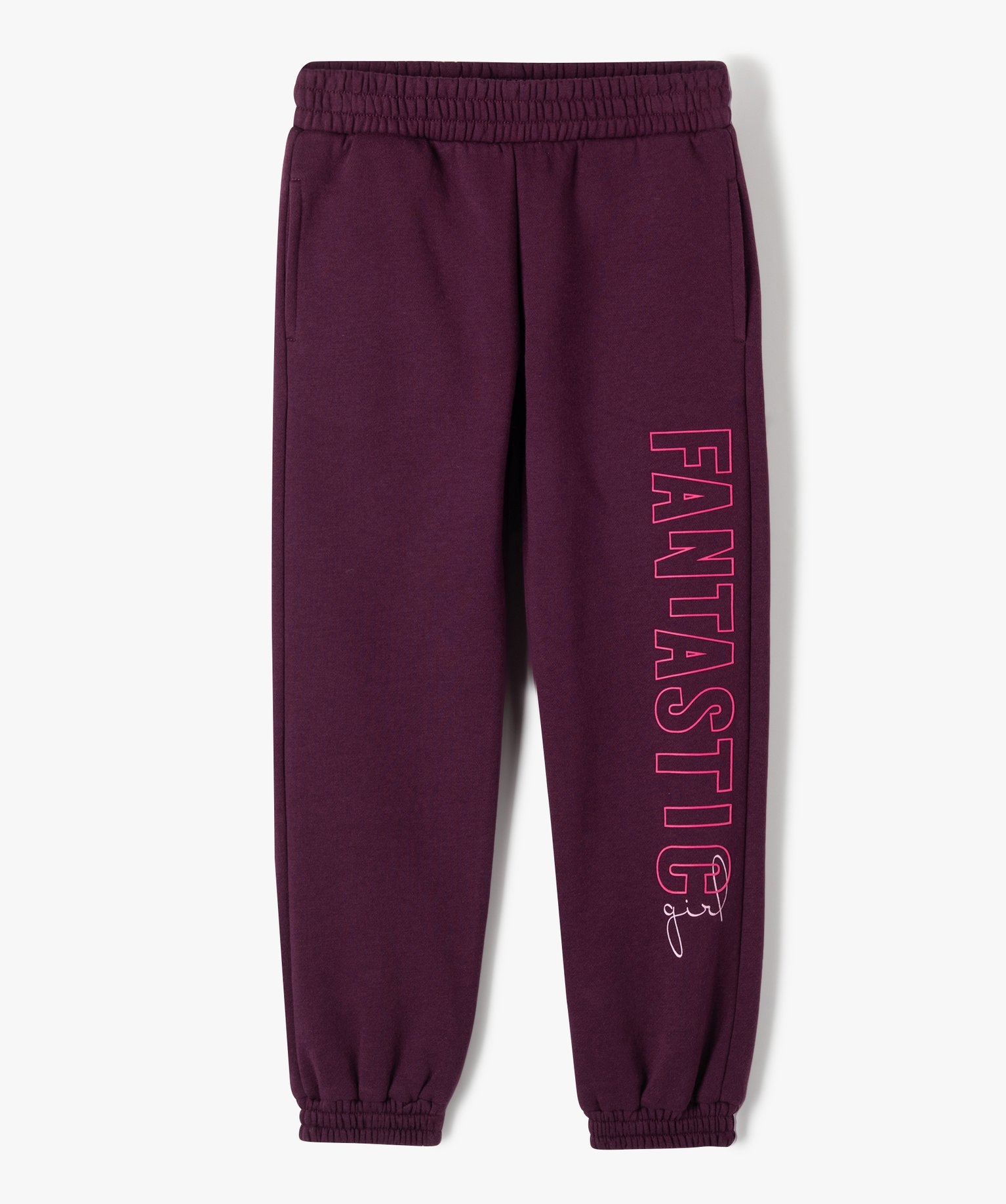 Pantalon de jogging fille avec inscription sur le cté rouge fonce | GEMO