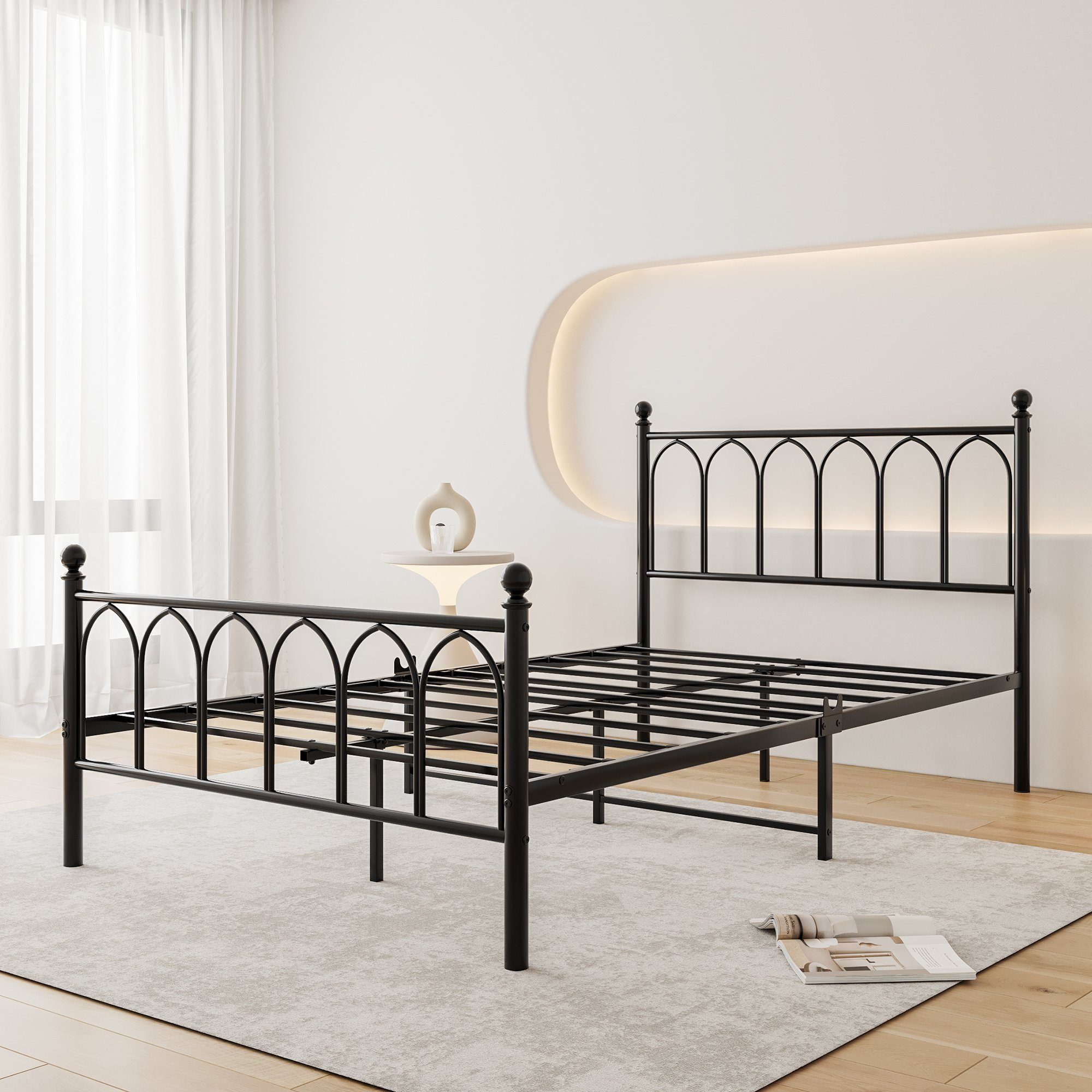 OKWISH Metallbett Einzelbett Jugendzimmer mit Lattenrost ohne Martatze, 120x200cm