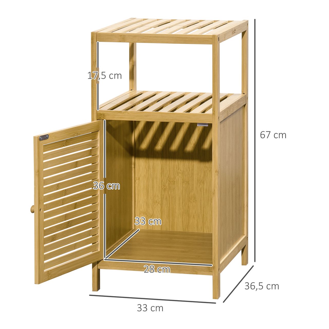 kleankin Badezimmerschrank Badschrank mit offenem Fach, Kippschutz, Bambus