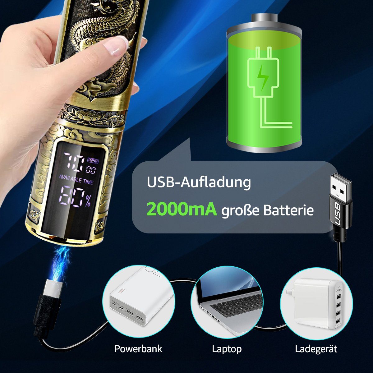 7Magic Haarschneider, LED Displays 4 in 1 Elektrischer Haartrimmer, Kabelloser Bartschneider, Professioneller Haarschneidemaschine männer Haartrimmer