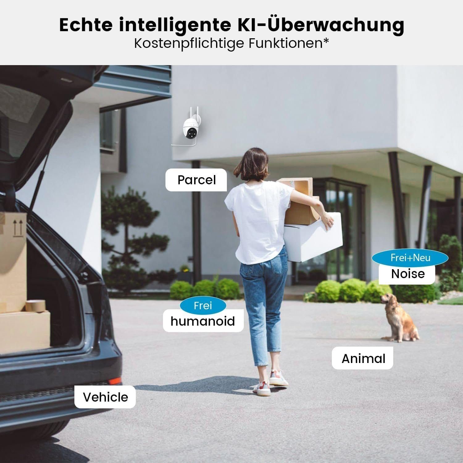 ieGeek 2K 5MP 355°/90° Schwenkbare PTZ Akku Überwachungskamera CCTV-Kamera Überwachungskamera (Aussen, Außen, Innenbereich,Außenbereich, Wald, Farm, Campingbus, Straße, lokale Aufnahme, WiFi Wireless, Sirenenlicht,Arbeiten mit Alexa,SD Card/Cloud Sto