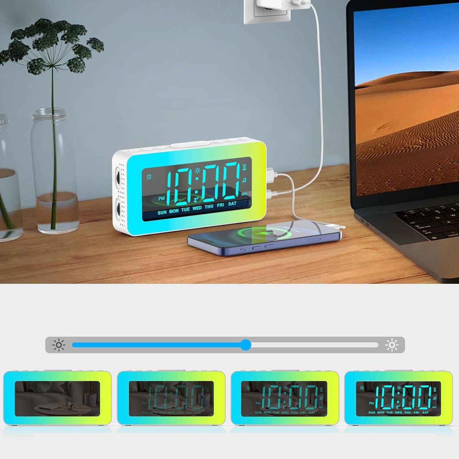 Bedee Wecker Wecker digital mit 2 Wecker Laut für Tiefschläfer mit Licht,Timer Nachttischwecker mit Großer LED Anzeige,dimmbare Helligkeit