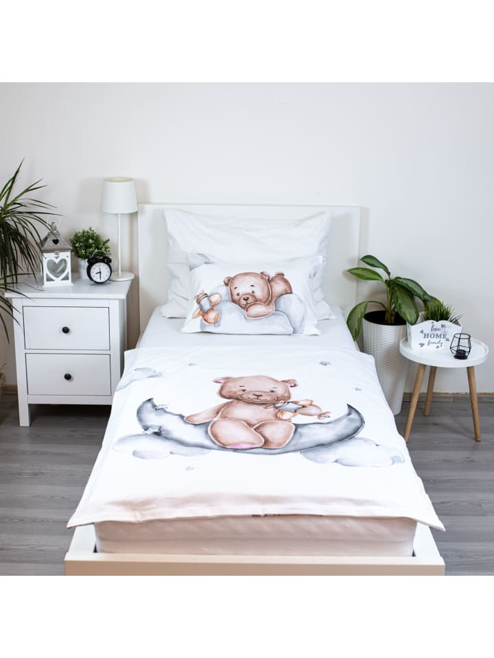 JERRY FABRICS 2-tlg.Set: Babybettwäsche Teddybär 100 x 135 cm in Weiß günstig kaufen 100