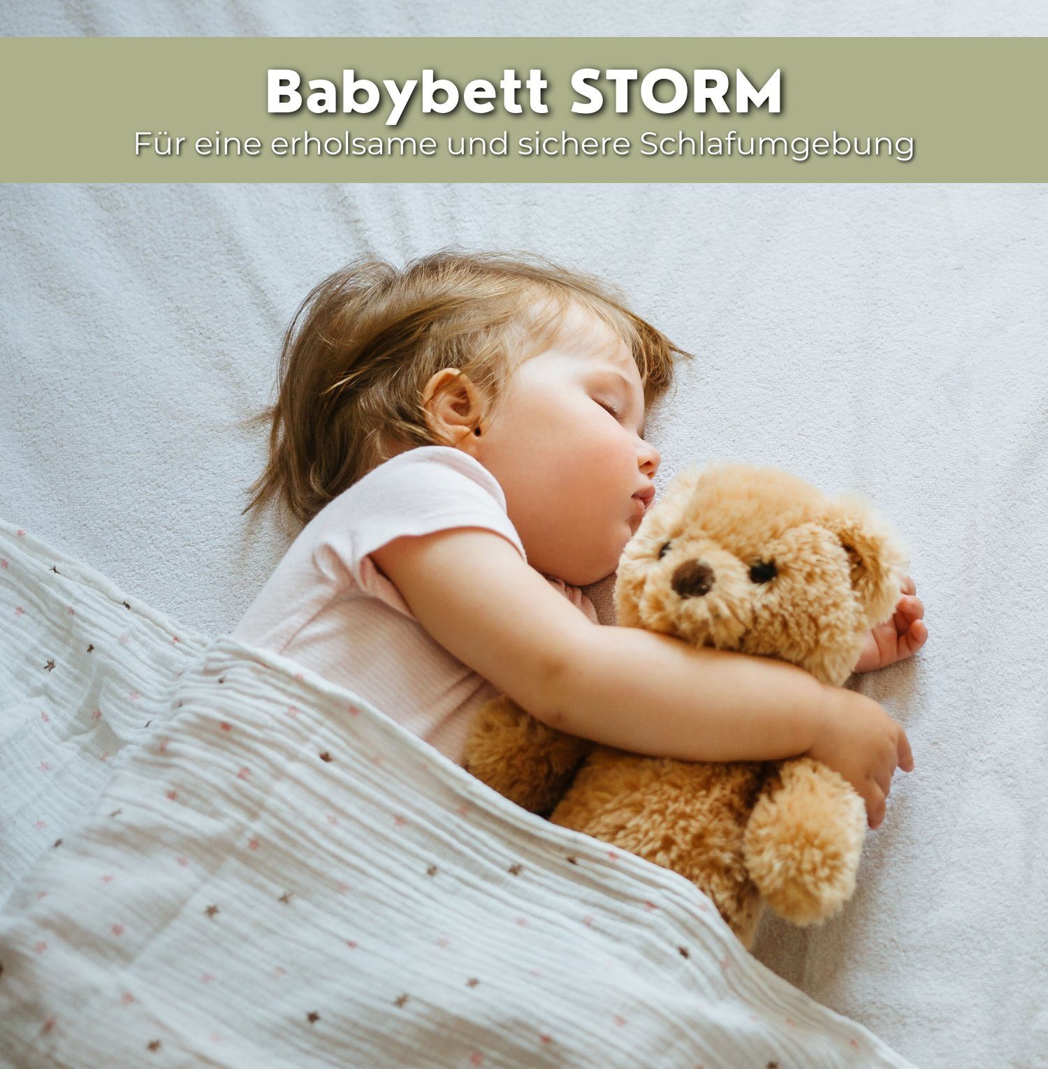 Alavya Home® Babybett STORM I Kinderbett Umbaubares Gitterbett höhenverstellbar, Babybett 60x120 cm inkl. Lattenrost mit herausnehmbare Sprossen