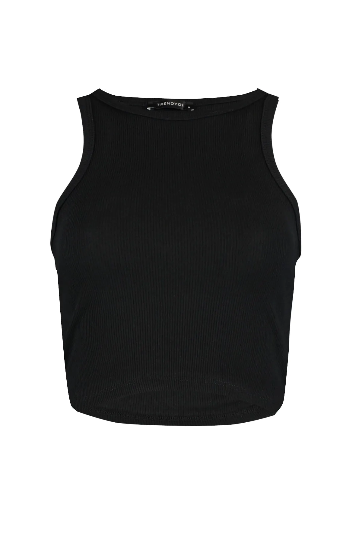 Trendyol Collection  Schwarzes figurbetontes, superkurzes, geripptes, flexibles Strick-Tanktop mit Neckholder-Kragen TWOSS21AL0050