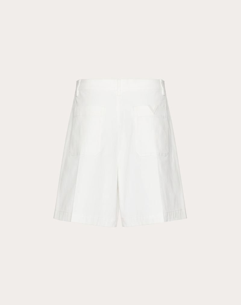 Stretch katoenen canvas bermudashorts met rubberen V-detail