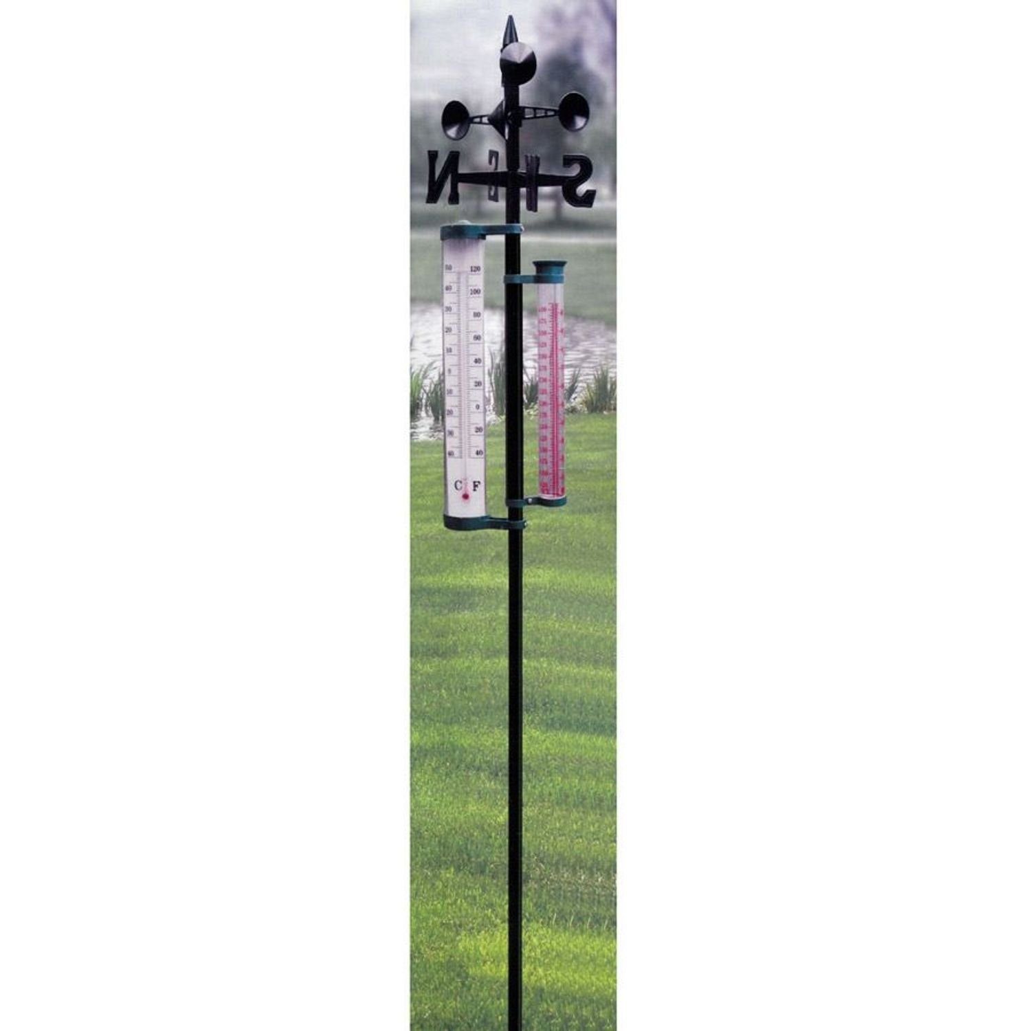 EDCO Garten Wetterstation 145cm Regenmesser Windmesser Thermometer Wetterme Wetterstation