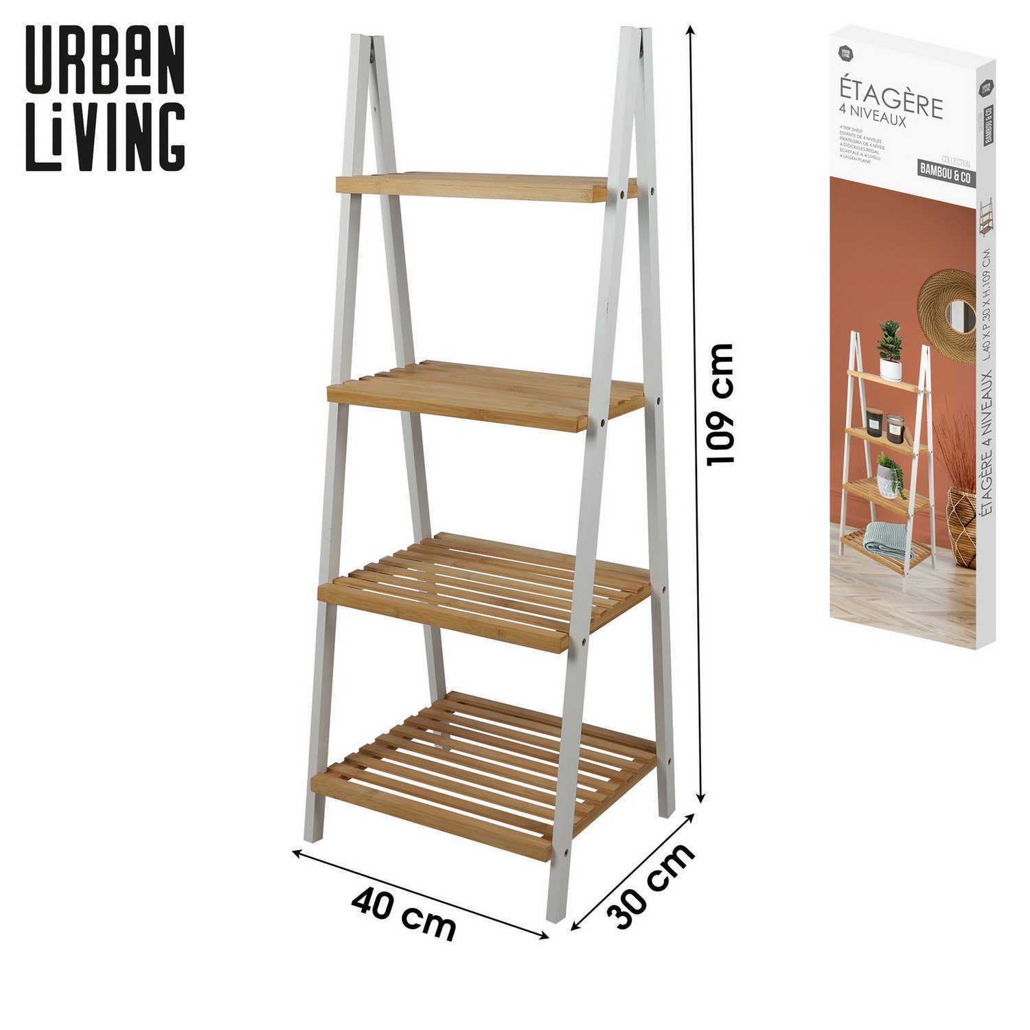 Urban Living Leiterregal 4-Etagen Regal Standregal Regaltreppe, (BxTxH) 40 x 30 x 109 cm, Belastbarkeit: max. 20 kg