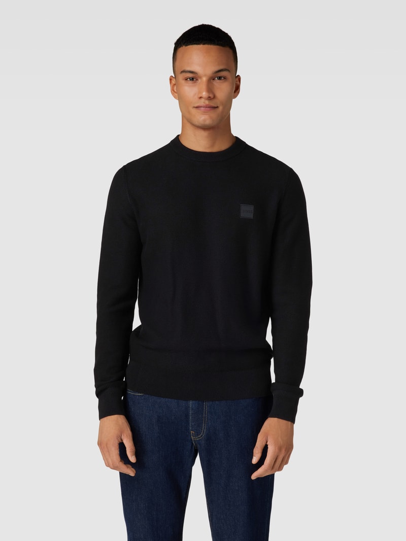 Strickpullover mit Label-Patch Modell 'Katoural' in schwarz