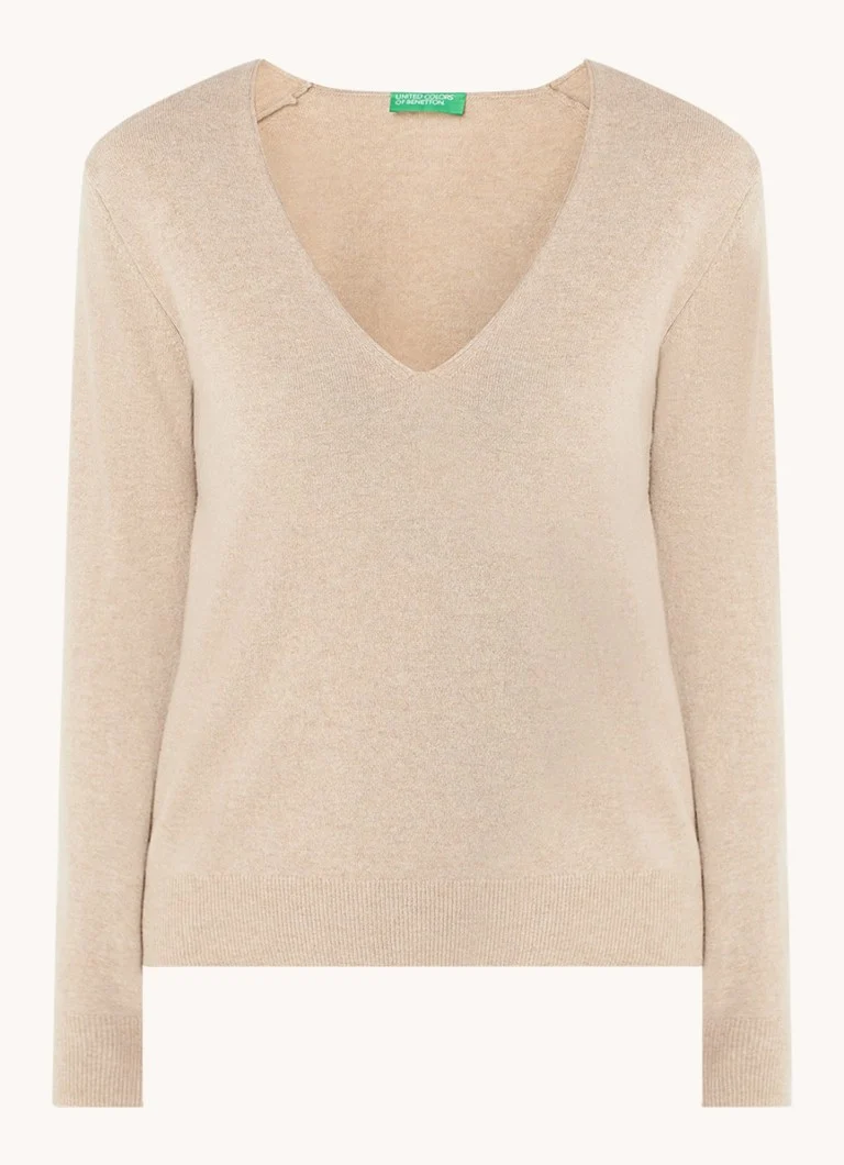 Maglione Benetton in lana vergine a maglia fine con scollo a V
