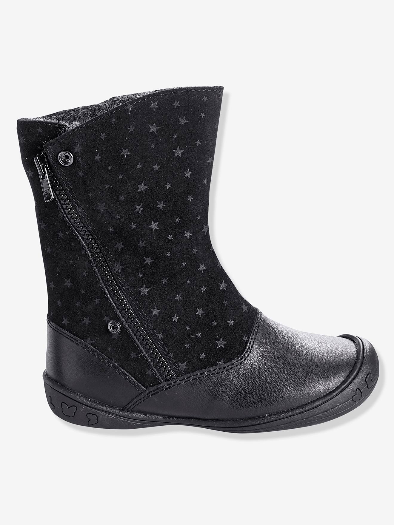 Mi-bottes cuir fille noir