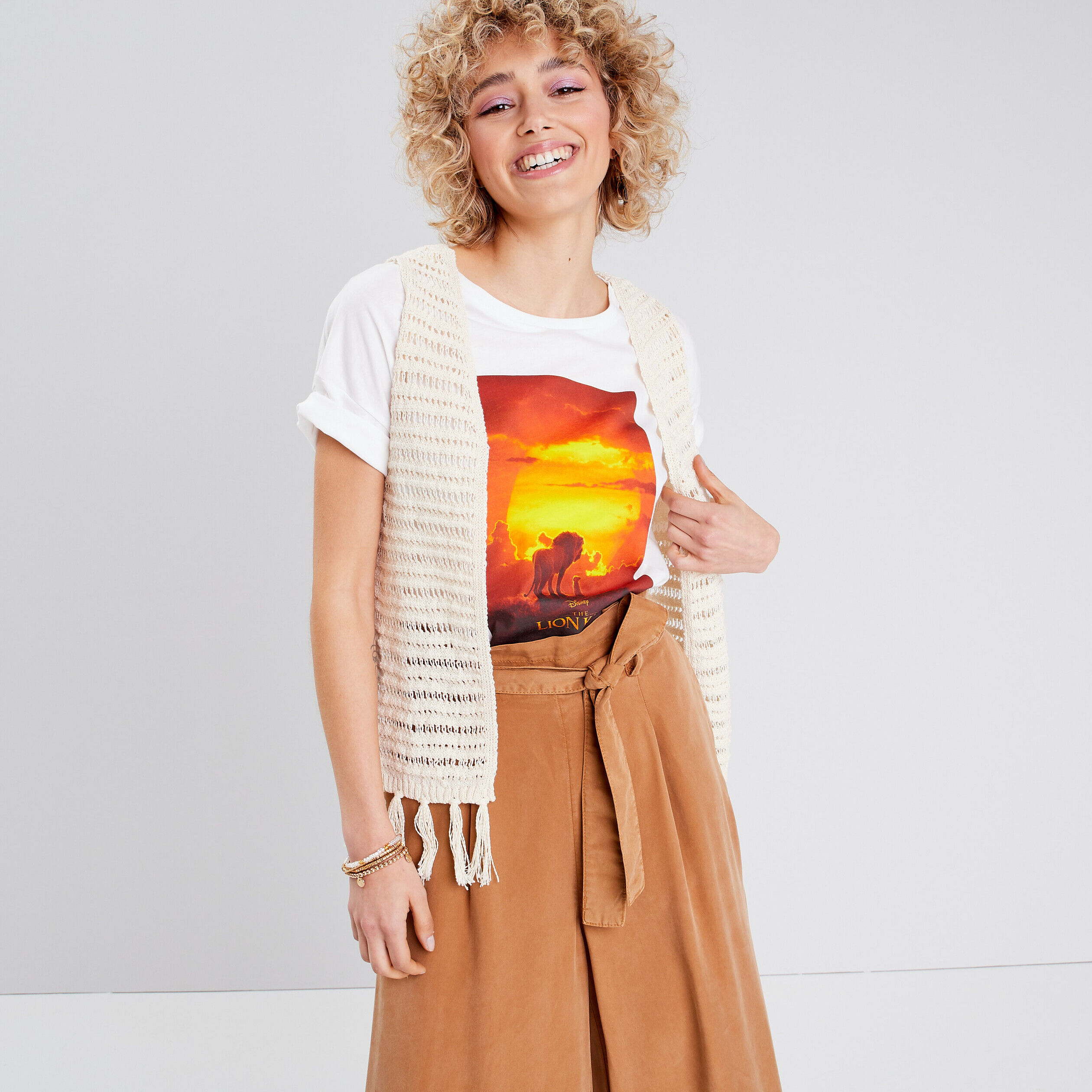 Gilet sans manches ajouré ecru femme | Cache Cache