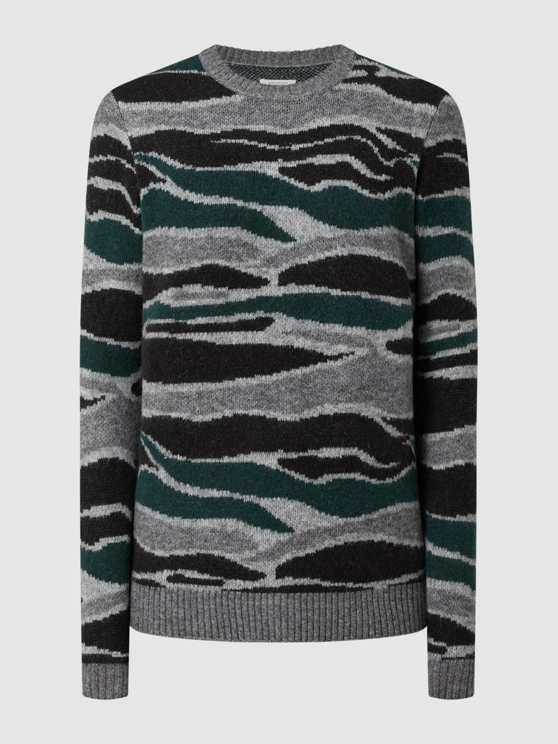 Pullover mit Allover-Muster in hellgrau meliert
