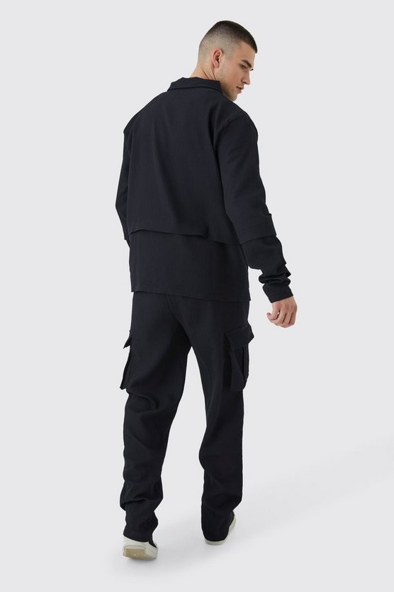 Tall Hemd mit Reißverschluss & elastische Cargohose