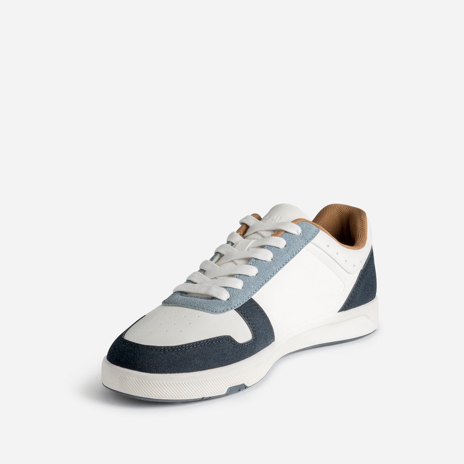 Tennis blanche, marine, bleu et camel