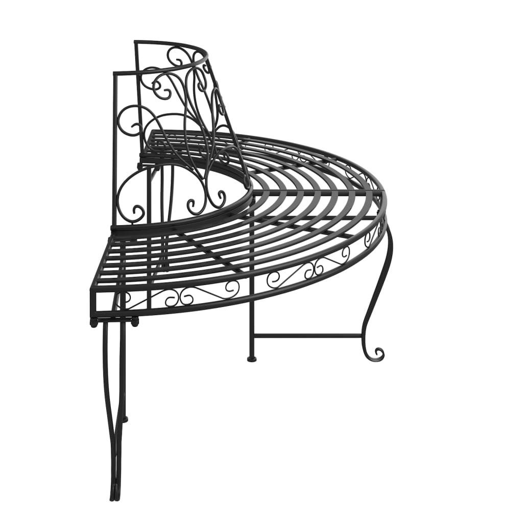 vidaXL Gartenbank Baumbank Halbrund Ø160 cm Schwarz Stahl (1-St)
