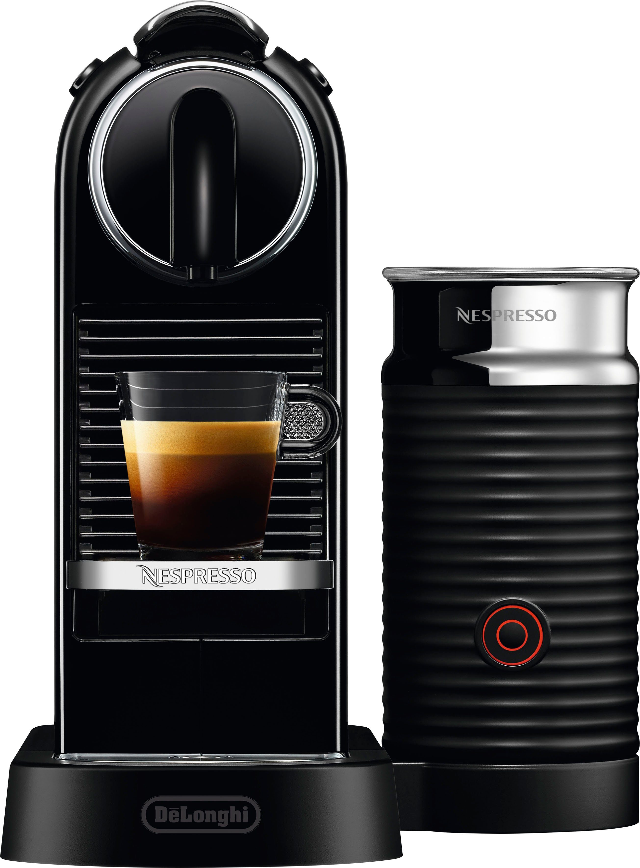 Nespresso Kapselmaschine CITIZ EN 267.BAE von DeLonghi, Schwarz, inkl. Aeroccino Milchaufschäumer, Willkommenspaket mit 7 Kapseln