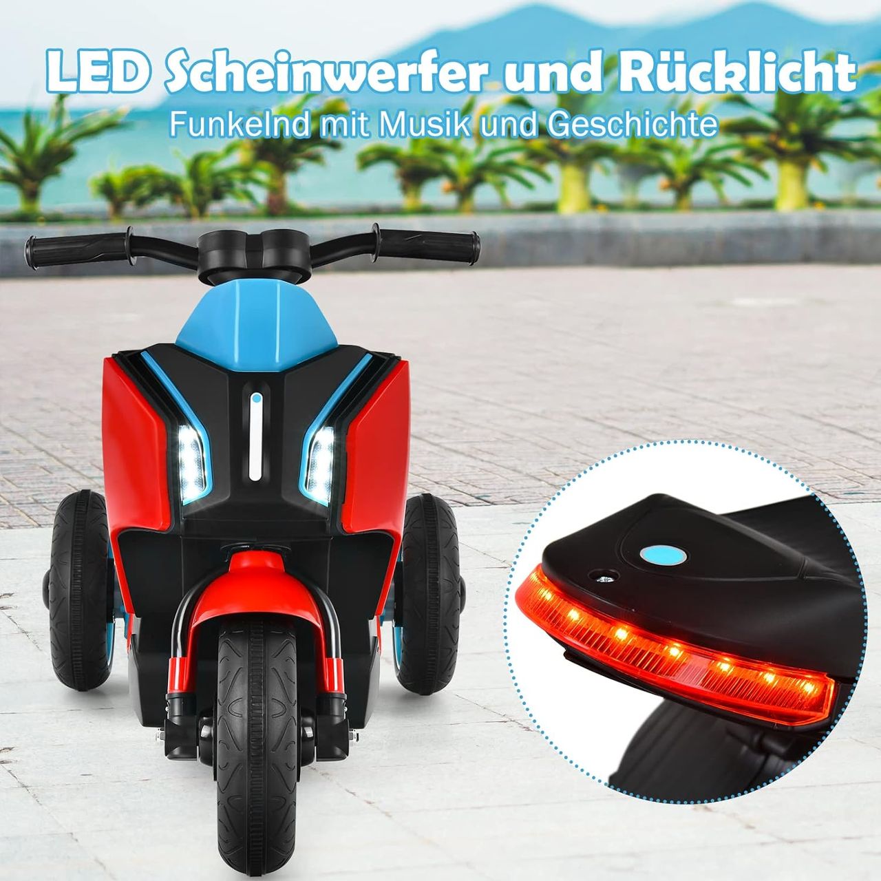 Costway 6V Kinder Elektro Motorrad mit Musik, Hupe und Scheinwerfer