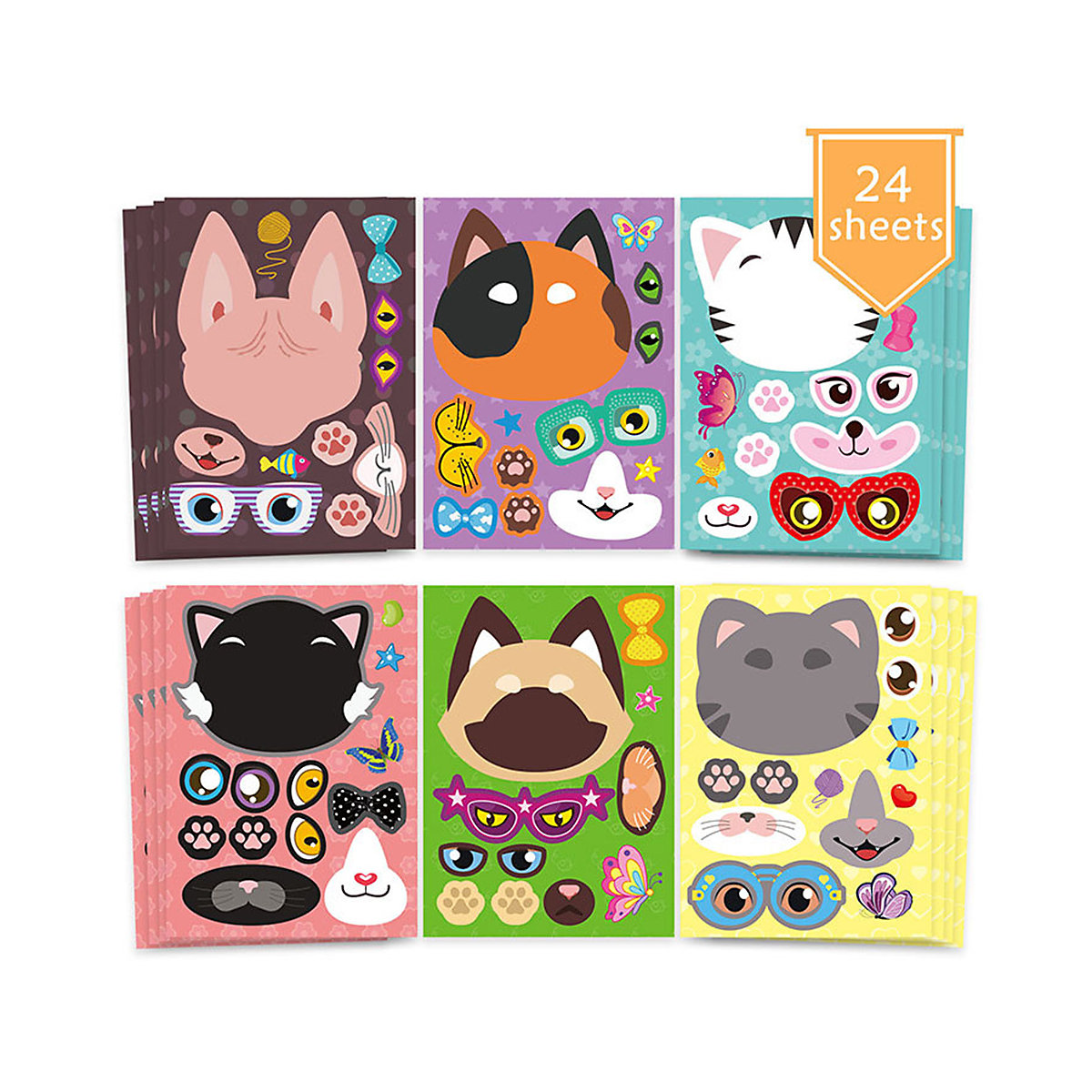 frler Aufkleber Sticker Puzzlespielzeug Katzen,24 Stück Sticker für Kinder