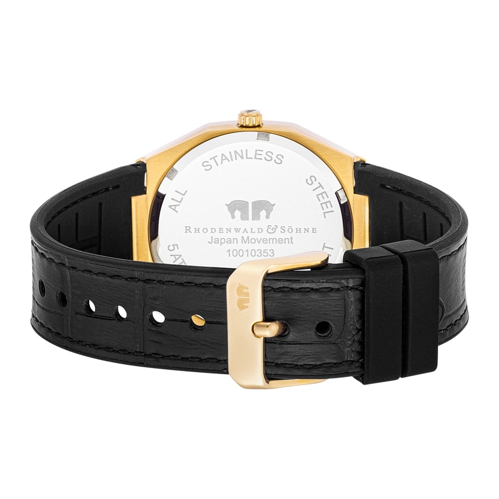 Rhodenwald & Söhne Montre à quartz Cooledge en Or jaune Cuir véritable/silicone en Noir Montre