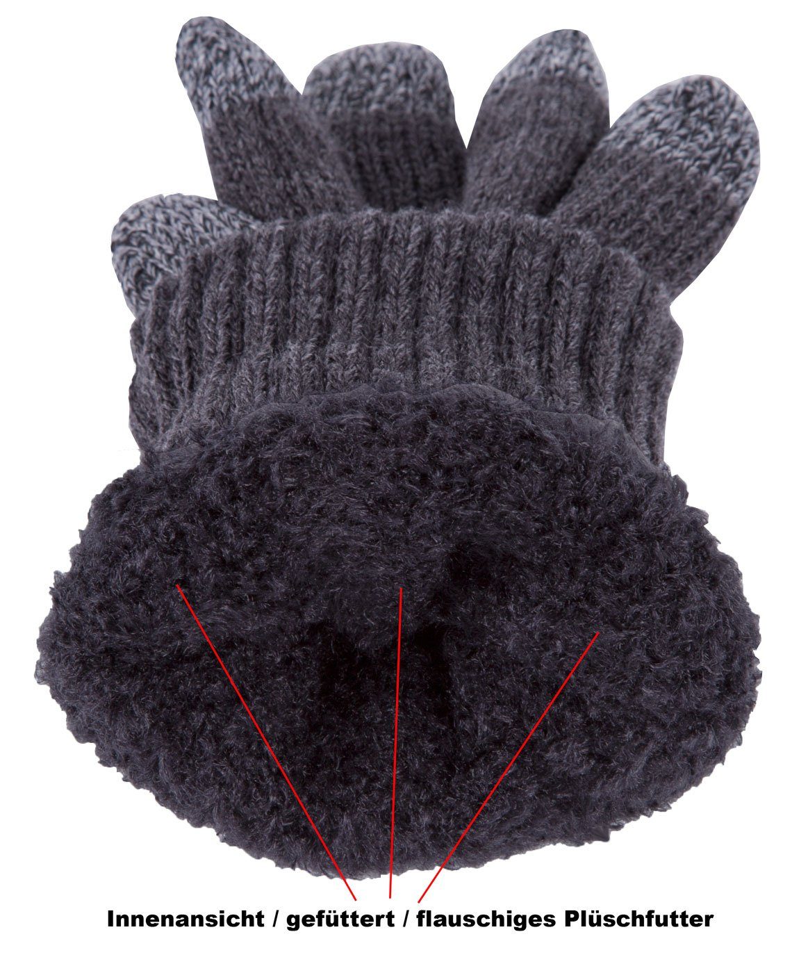 2Stoned Strickhandschuhe Handy Handschuhe Touch Damen Gefüttert in Anthrazit, Größe S (VPE, 1 Paar) für die Bedienung von Smartphones und Tablets
