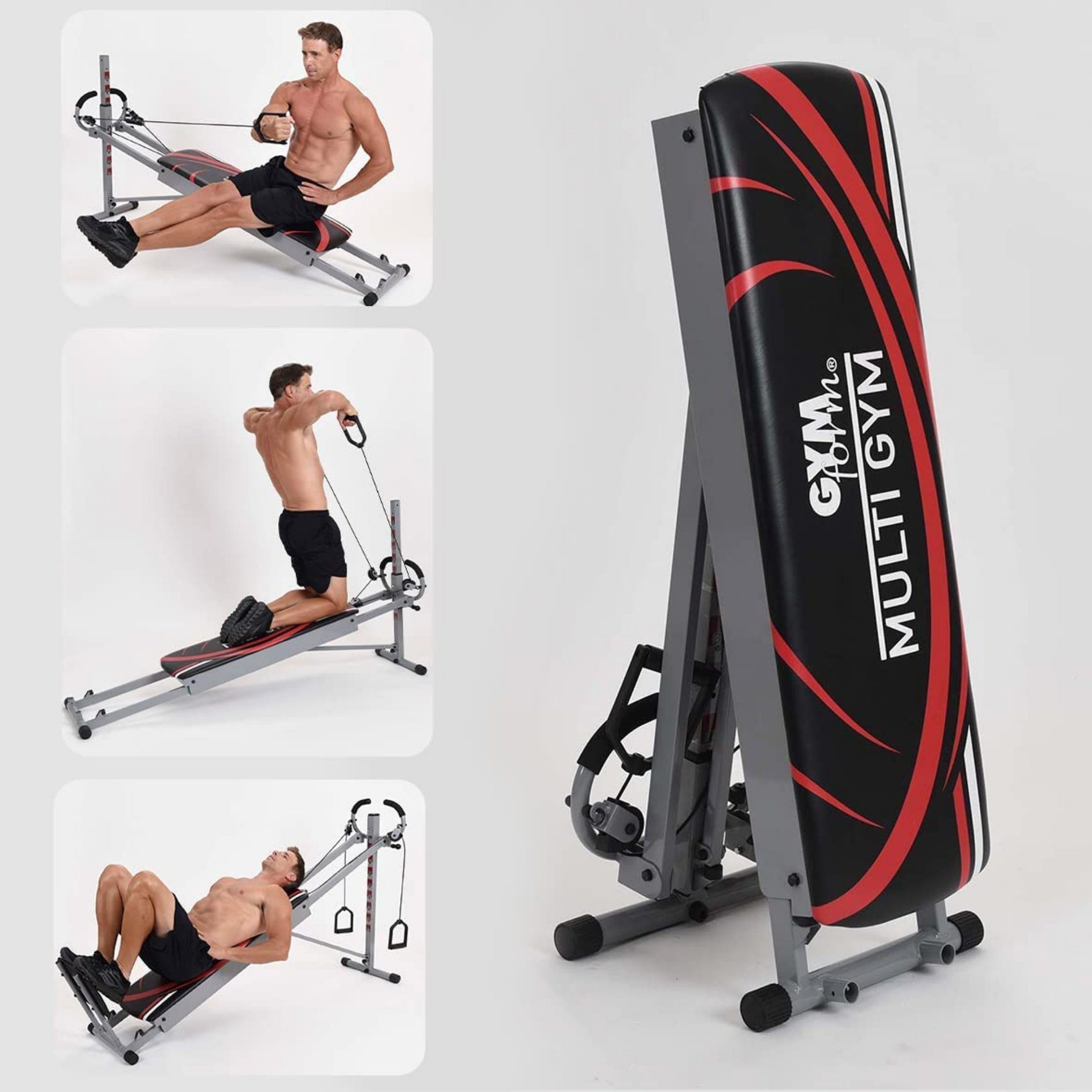 Gymform® Heimtrainer Multigym (7-tlg., mit Beinzubehör, mit Seilzug), Kraftstation, Ganzkörpertraining in kürzester Zeit, Fitness Bank