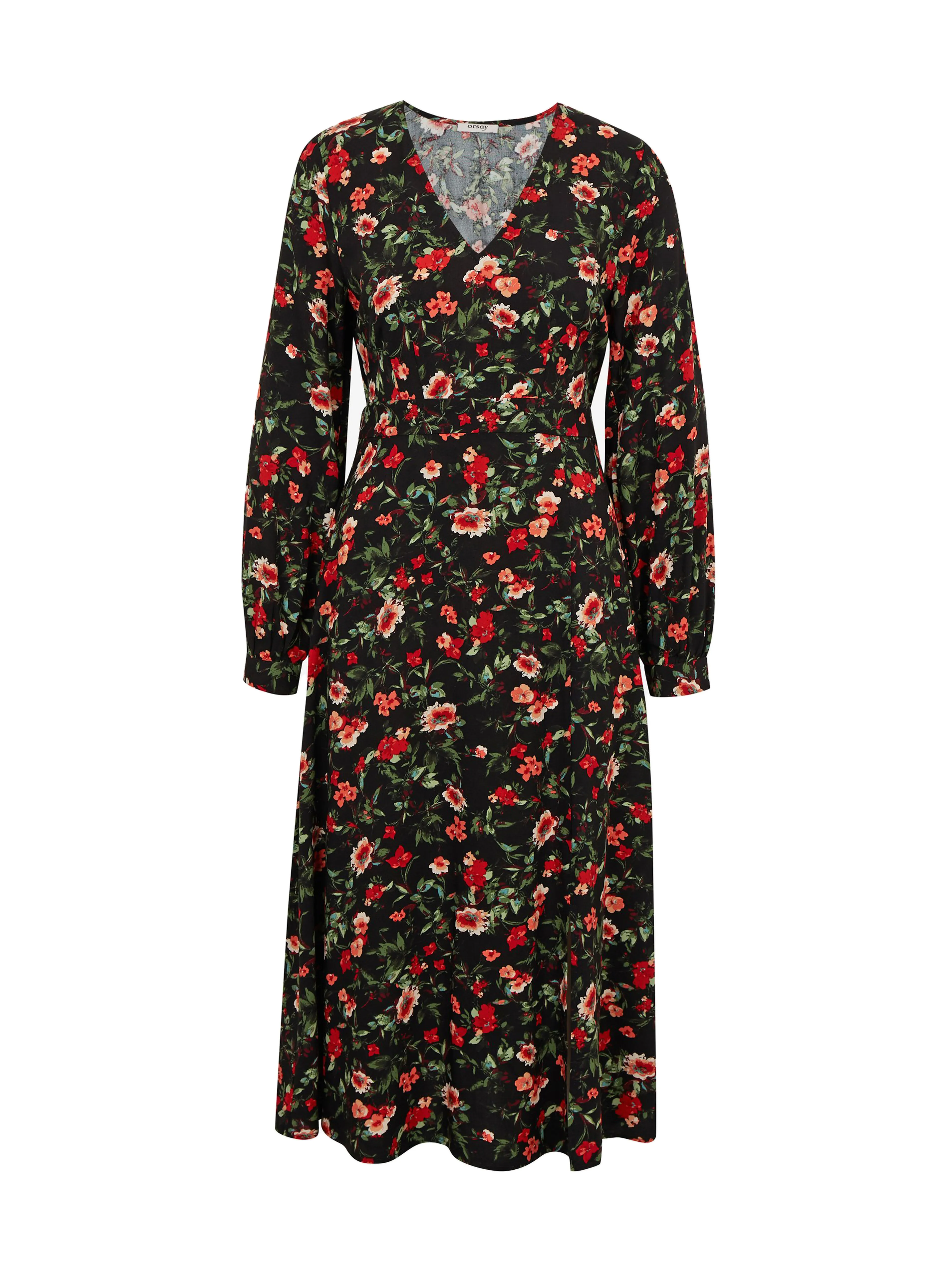 Rotes und schwarzes geblümtes Damenkleid ORSAY