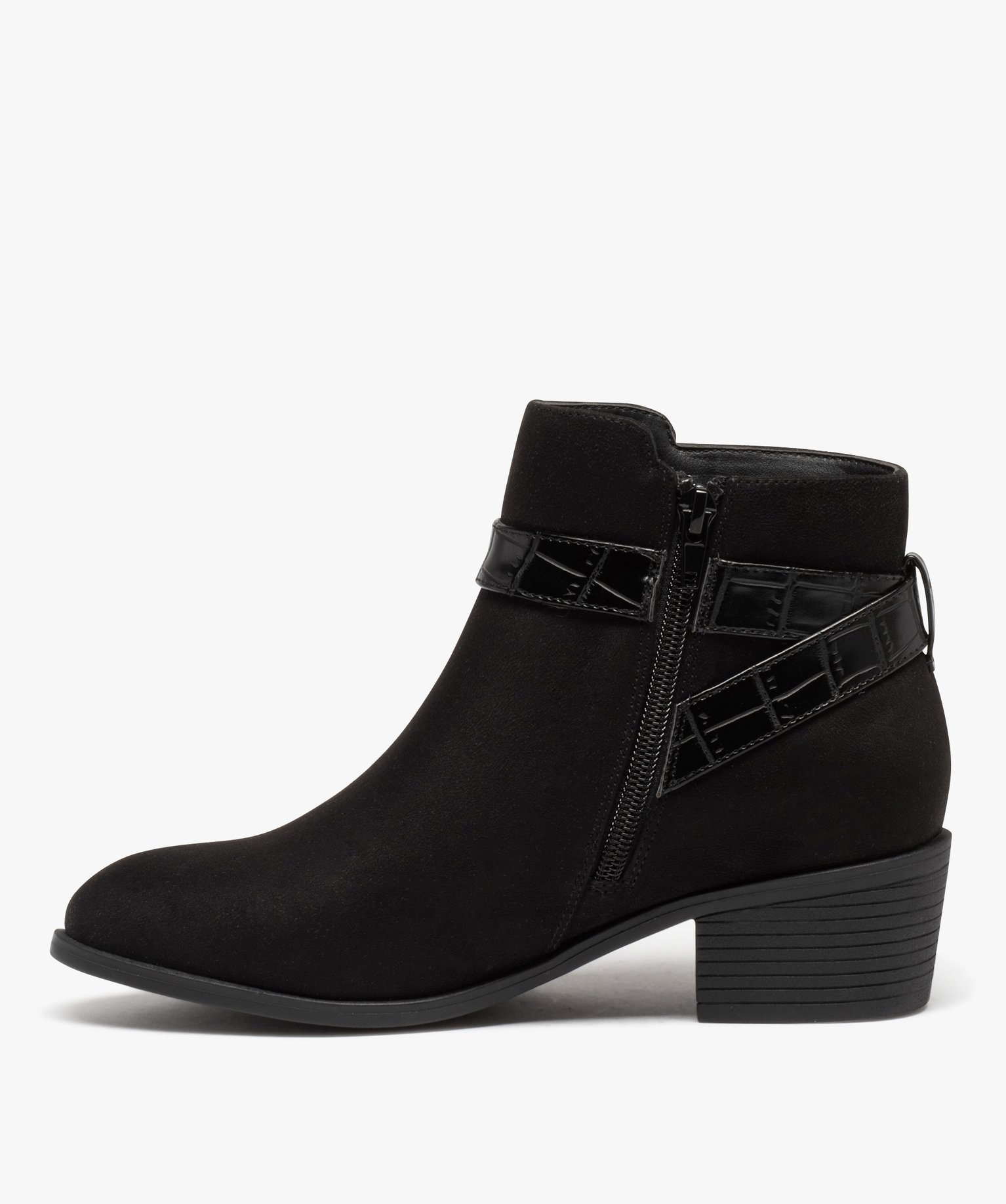 Boots femme unies à talon carré bride avec boucle fantaisie noir | GEMO