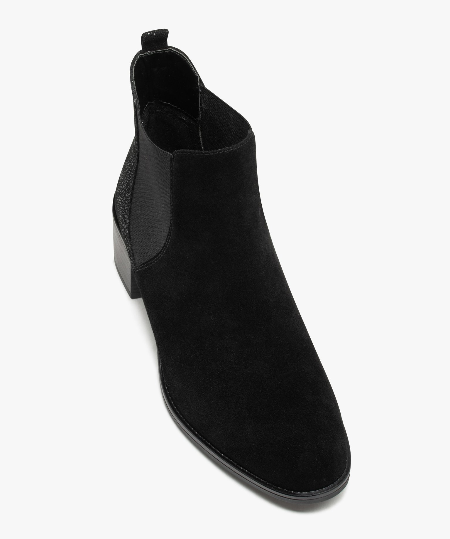 Chelsea boots dessus cuir à petit talon femme noir | GEMO