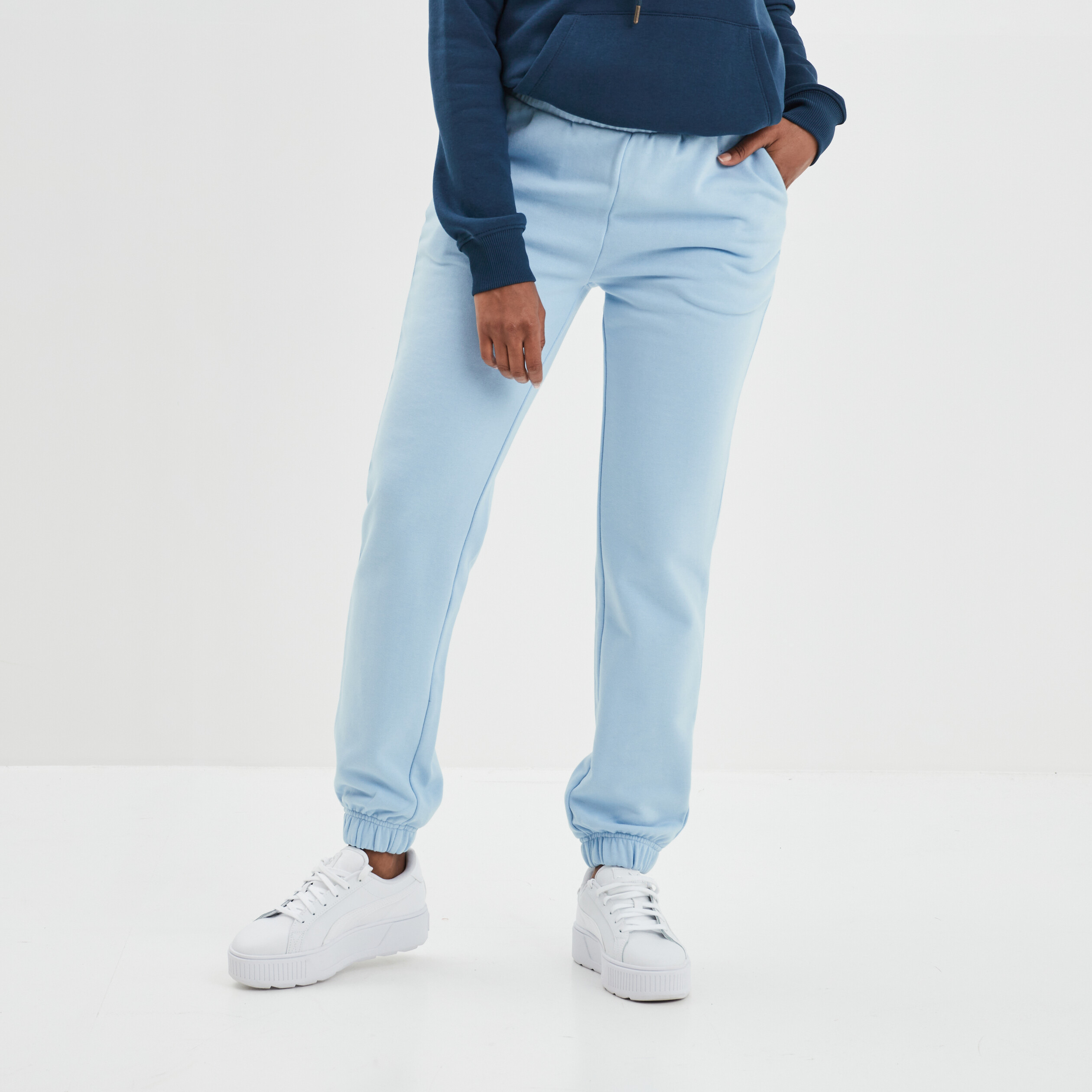 Pantalon jogging slim taille élastiquée bleu gris femme | La Halle