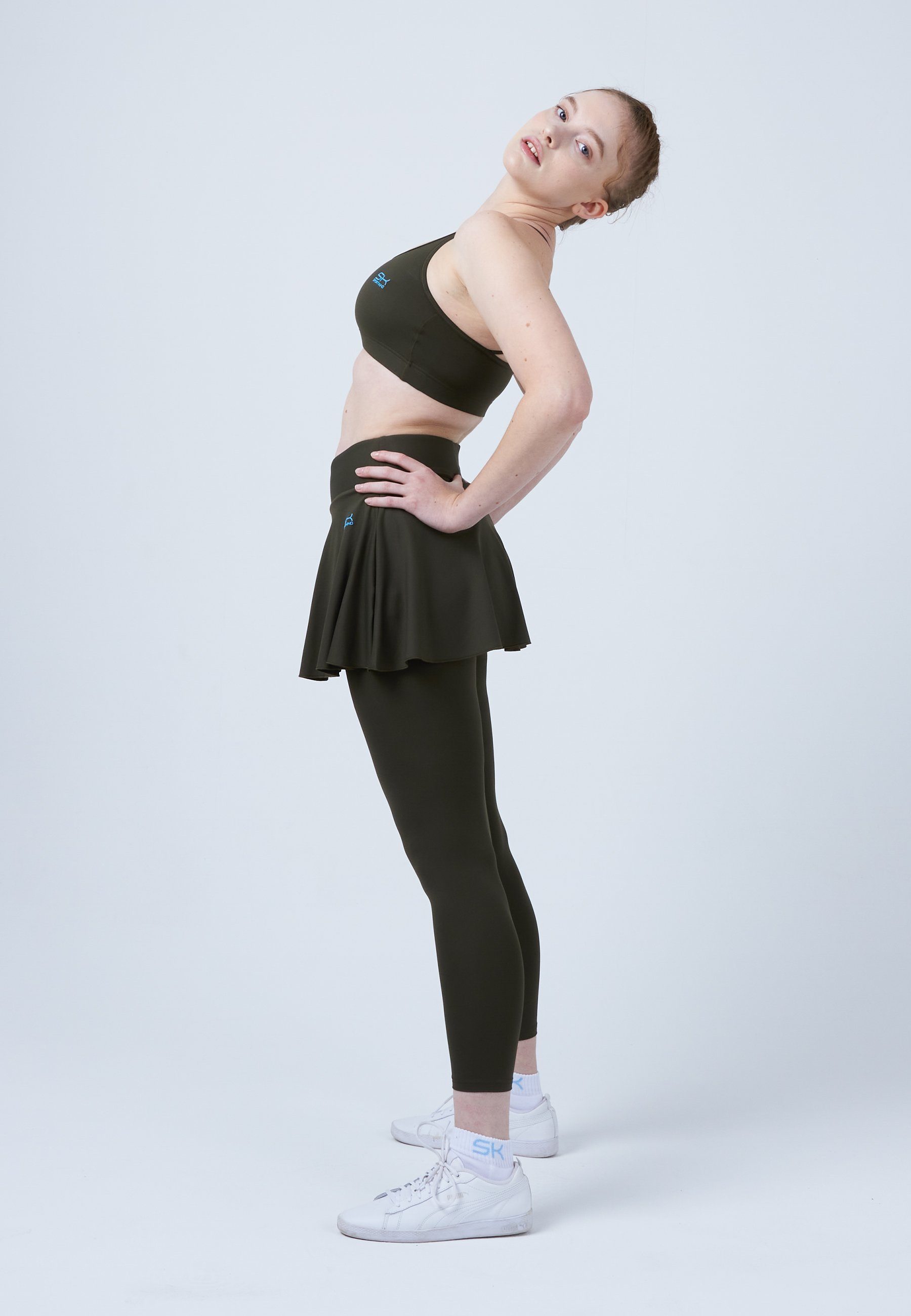 SPORTKIND Tennisrock Advantage 2-in-1 Tennis Skapri Rock mit Leggings Mädchen & Damen khaki