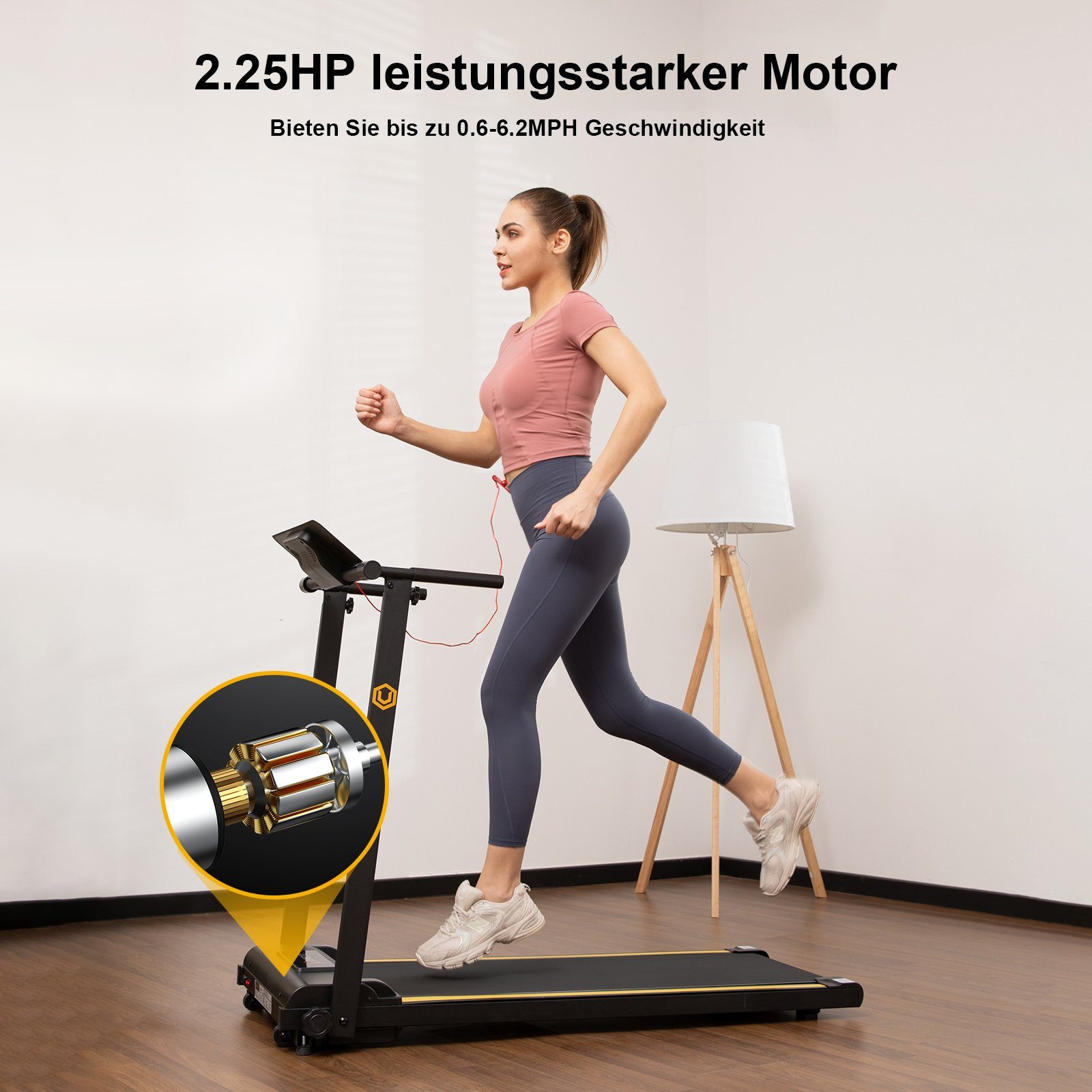REDOM Laufband Profi Elektrisches Laufband Fitness Treadmill Sports Zuhause 1-10 km/h (Trainingspfade klappbar und kompakt verstaubar, Halterung für Handy und Pad, mit 12 Programs, UREVO), Walking pad für Zu hause