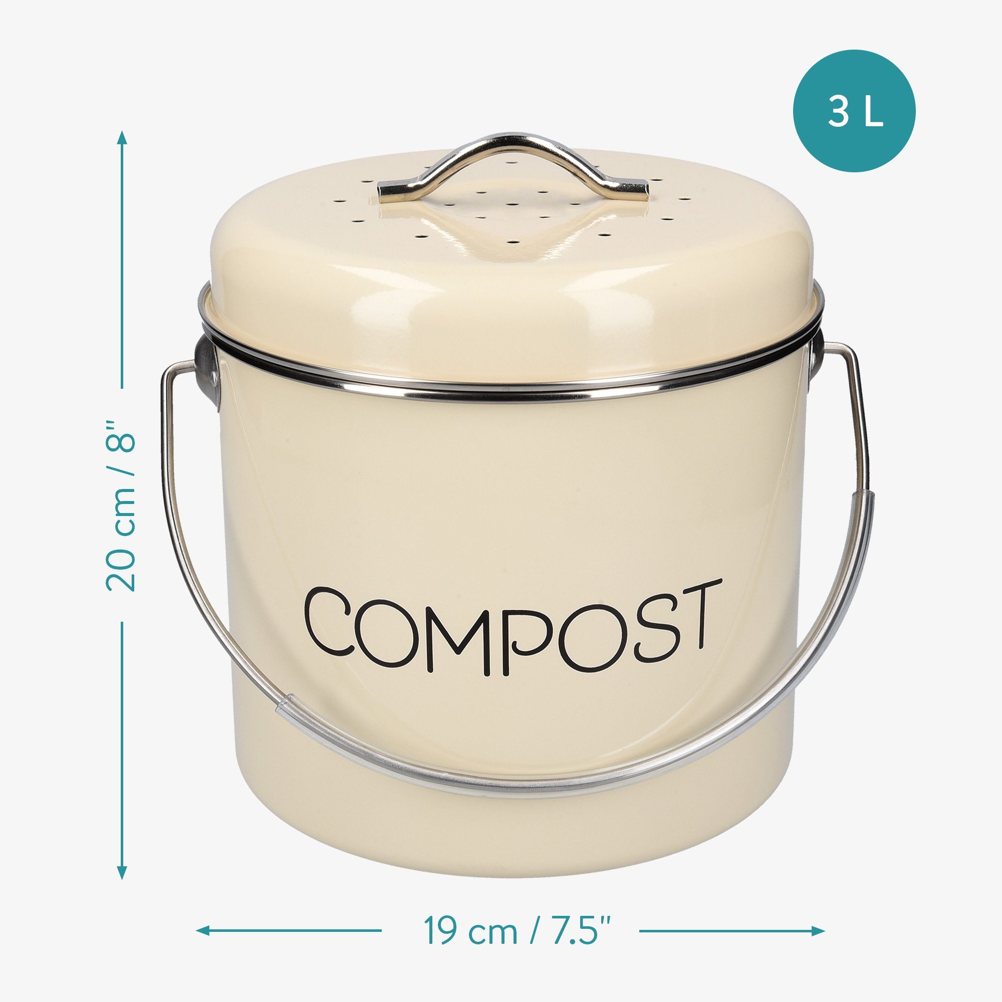 Navaris Biomülleimer Komposteimer Abfalleimer für Biomüll - 3l, inkl. 3 Kohlefilter