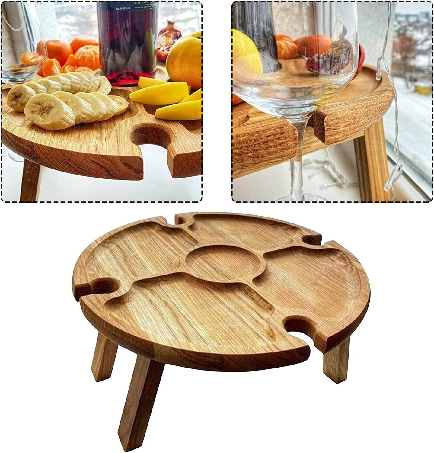 JedBesetzt Klapptisch Weintisch Tragbar, Mini Campingtisch, Picknicktisch Rund Holz