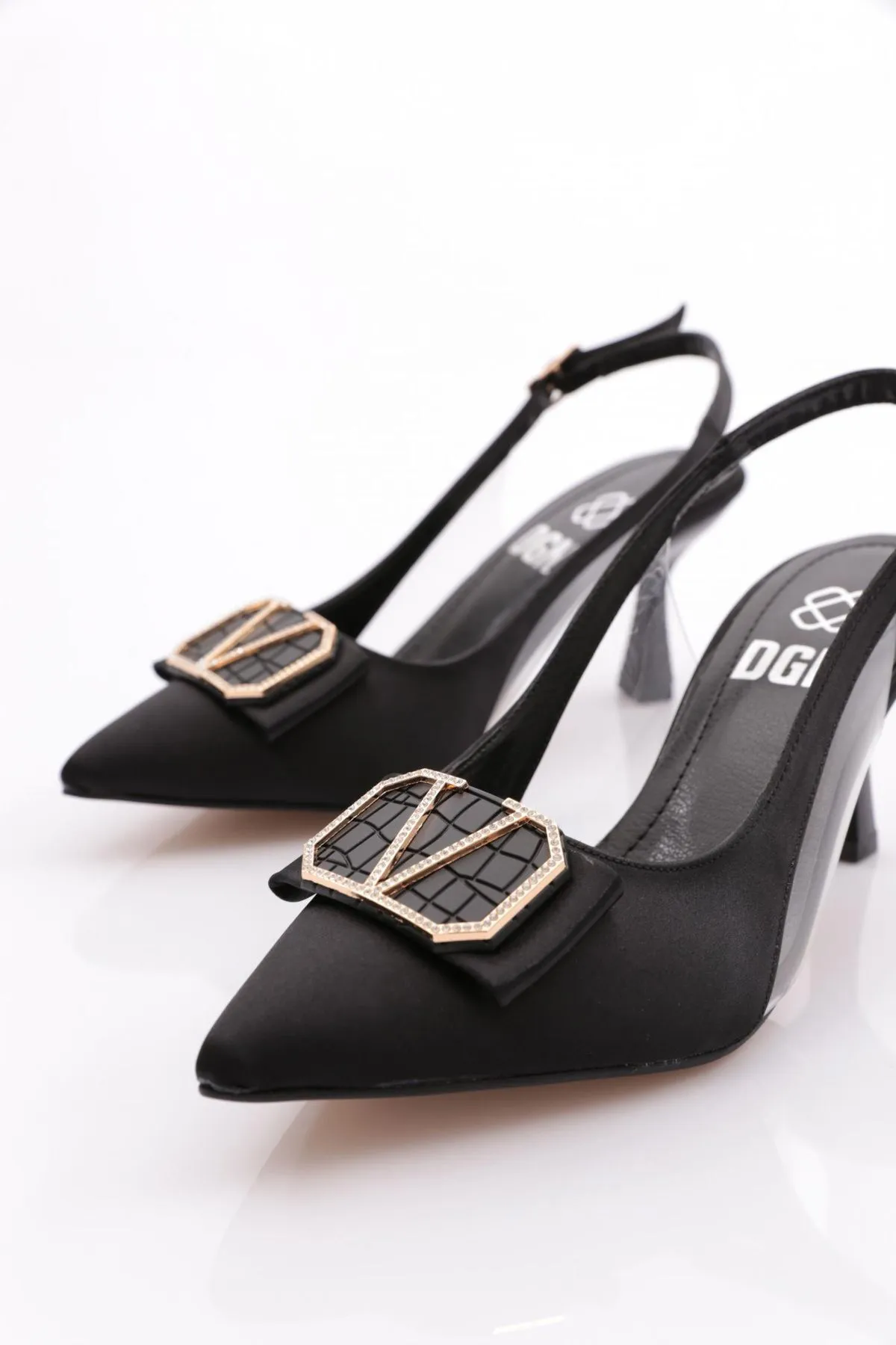 DGN  Schwarze Satin K13 Damenschuhe mit geschlossenem Absatz