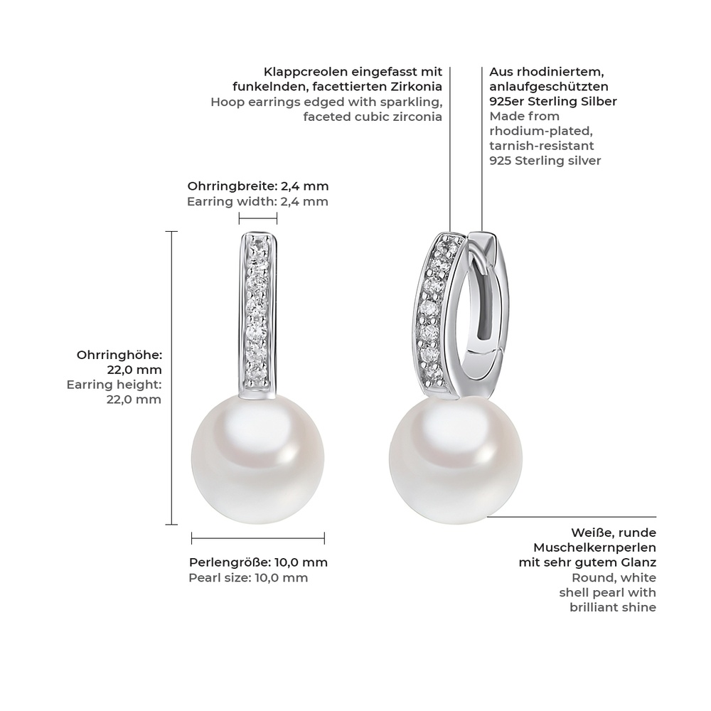 Rafaela Donata Créoles en argent Argent sterling Oxyde de zirconium (CZ) Perles organiques en Ar Boucles d'oreilles